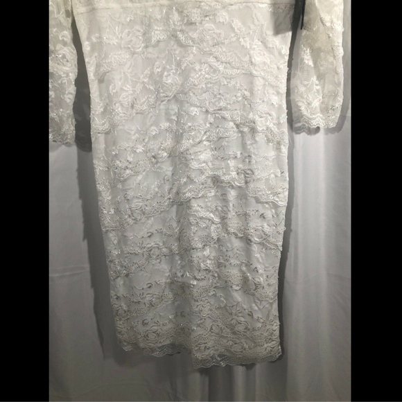 NWT $149 Marina‎ 3/4 Sleeve Tiered Sequin Lace Dress in Ivory [SZ 8 ] - Picture 5 of 8